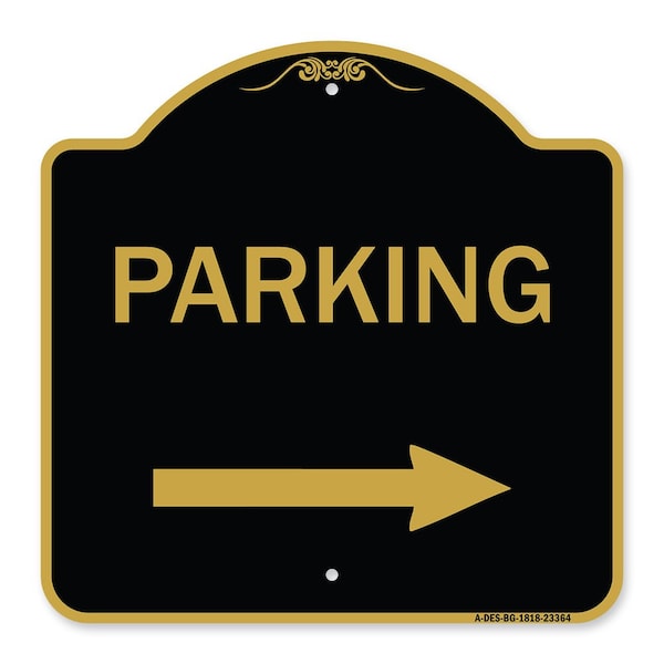 Signmission Designer Series Parking Right Arrow, Black & Gold Aluminum Sign, 18" x 18", BG-1818-23364 A-DES-BG-1818-23364 - main